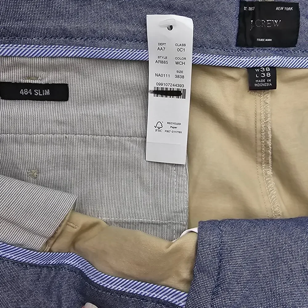 J. Crew Mens size 38/38 484 Core Slim Stretch Chino Dress Pants Tan AR885 NEW